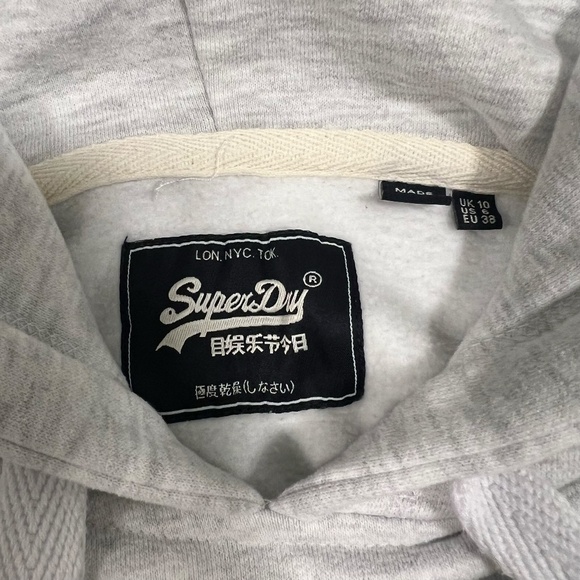 SUPERDRY Grey with Velvet Lettering Hoodie Women's Size 6 - Picture 5 of 6